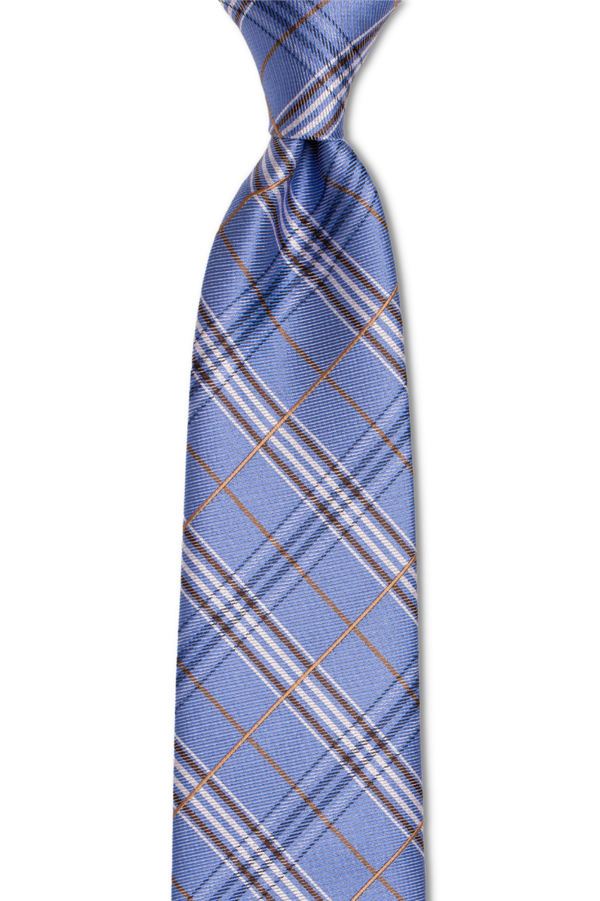 Light Blue-Brown Plaid Skinny Tie