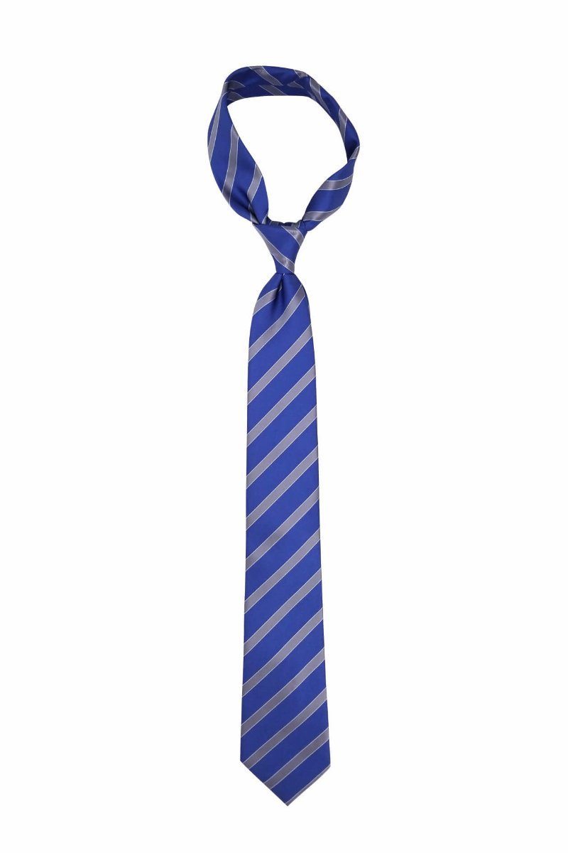 Blue Gray Striped Skinny Pre-tied Tie, Tie, GoTie