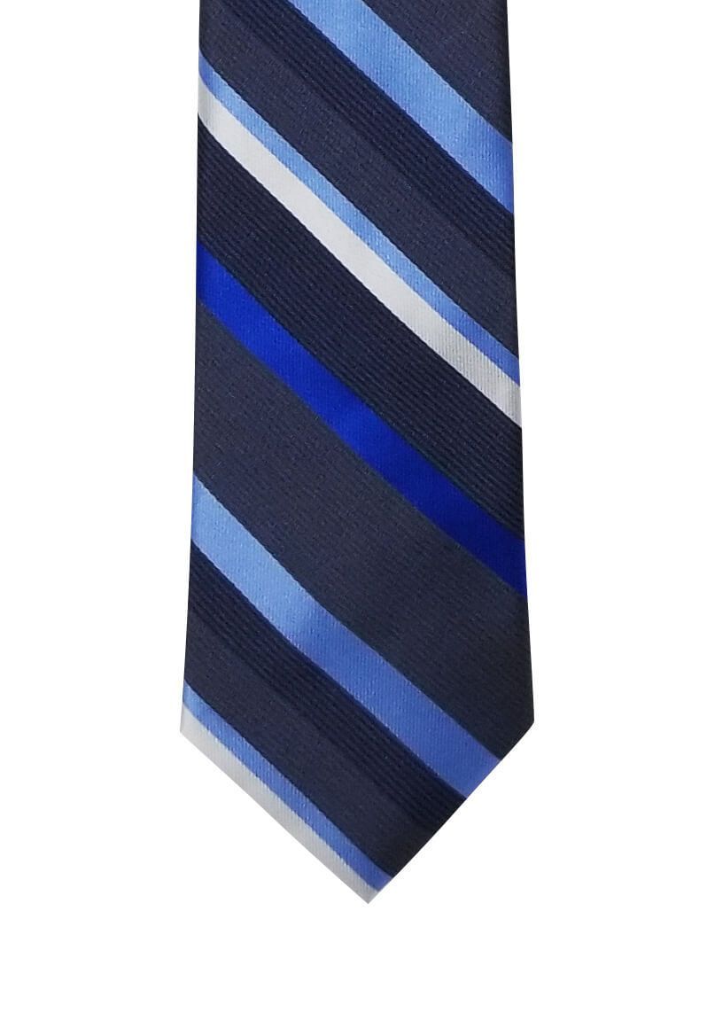 Gray with Multi-Blue Striped Skinny Pre-tied Tie, Tie, GoTie