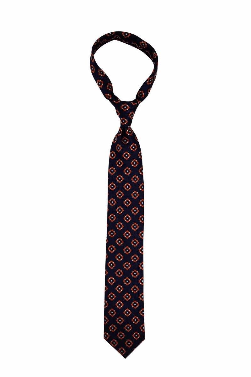 Navy Burnt Orange Geometric Pre-tied Tie, Tie, GoTie