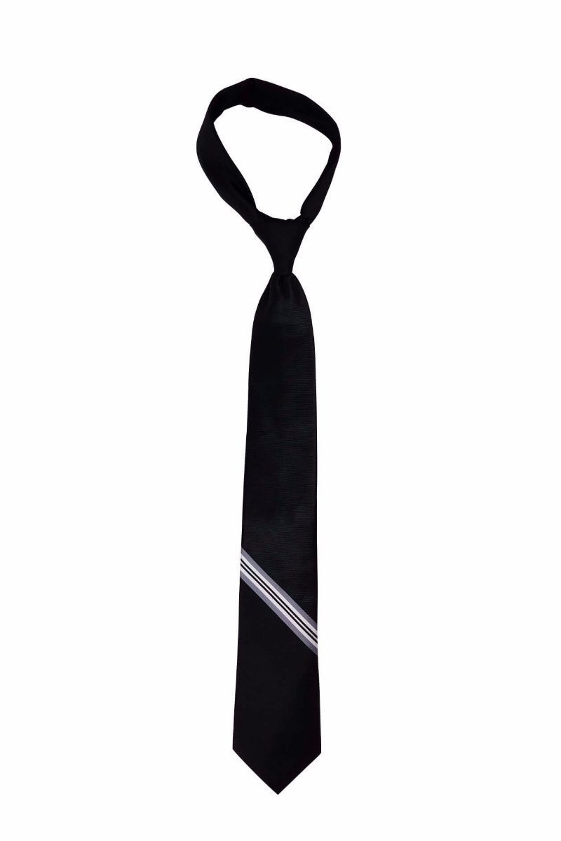 Solid Black with Silver Stripe Skinny Pre-tied Tie, Tie, GoTie