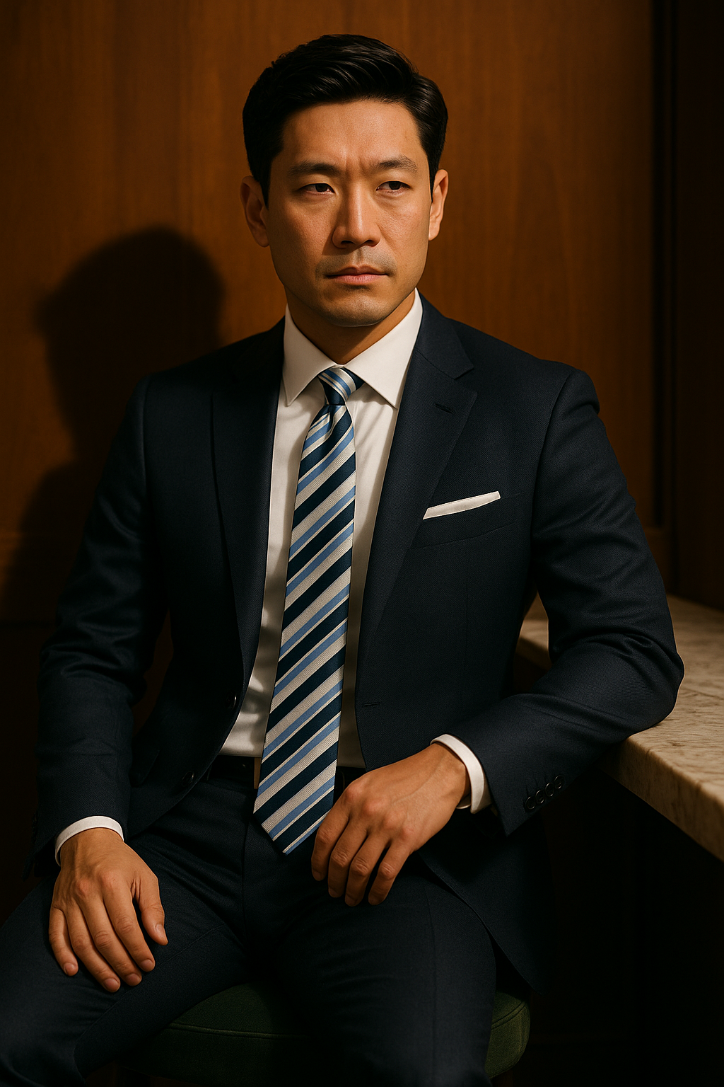 AI generated marketing image for Classic Blue Striped Traditional Tie