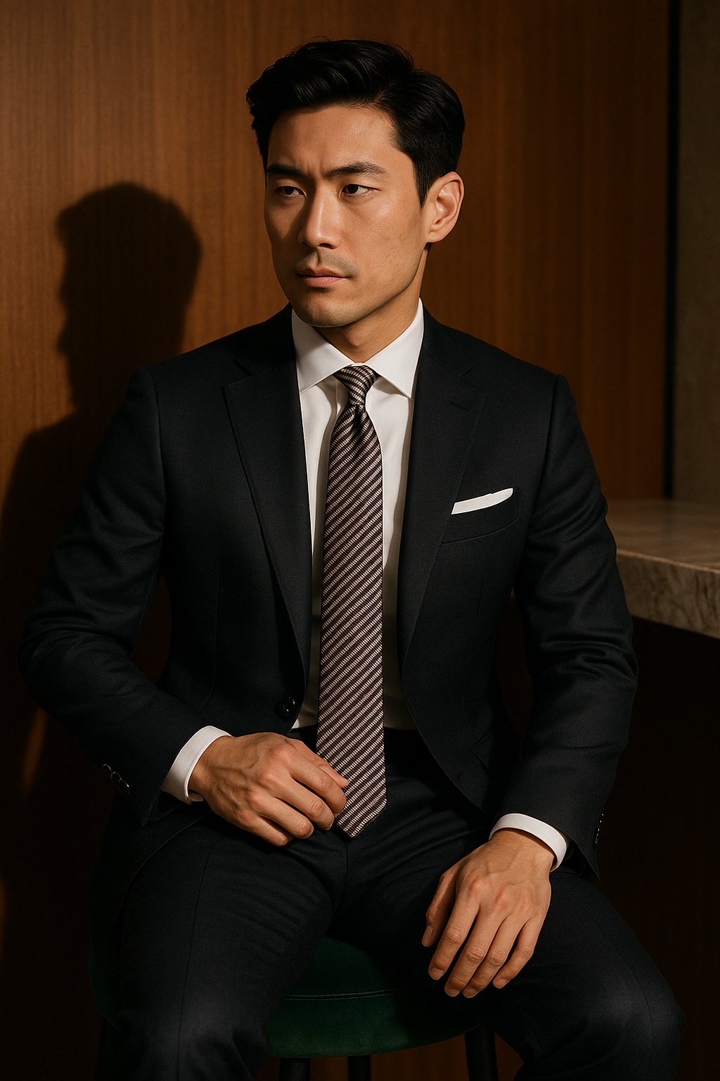 AI generated marketing image for Gray Black Striped Traditional Tie