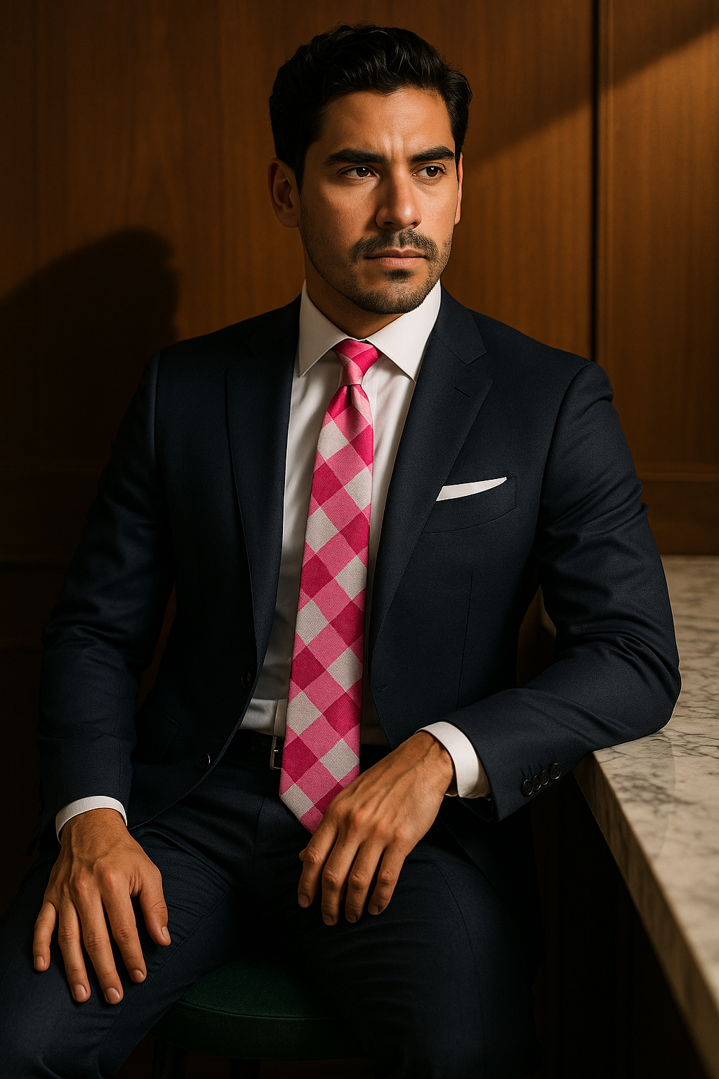 AI generated marketing image for Large Plaid Pink and Gray Traditional Tie