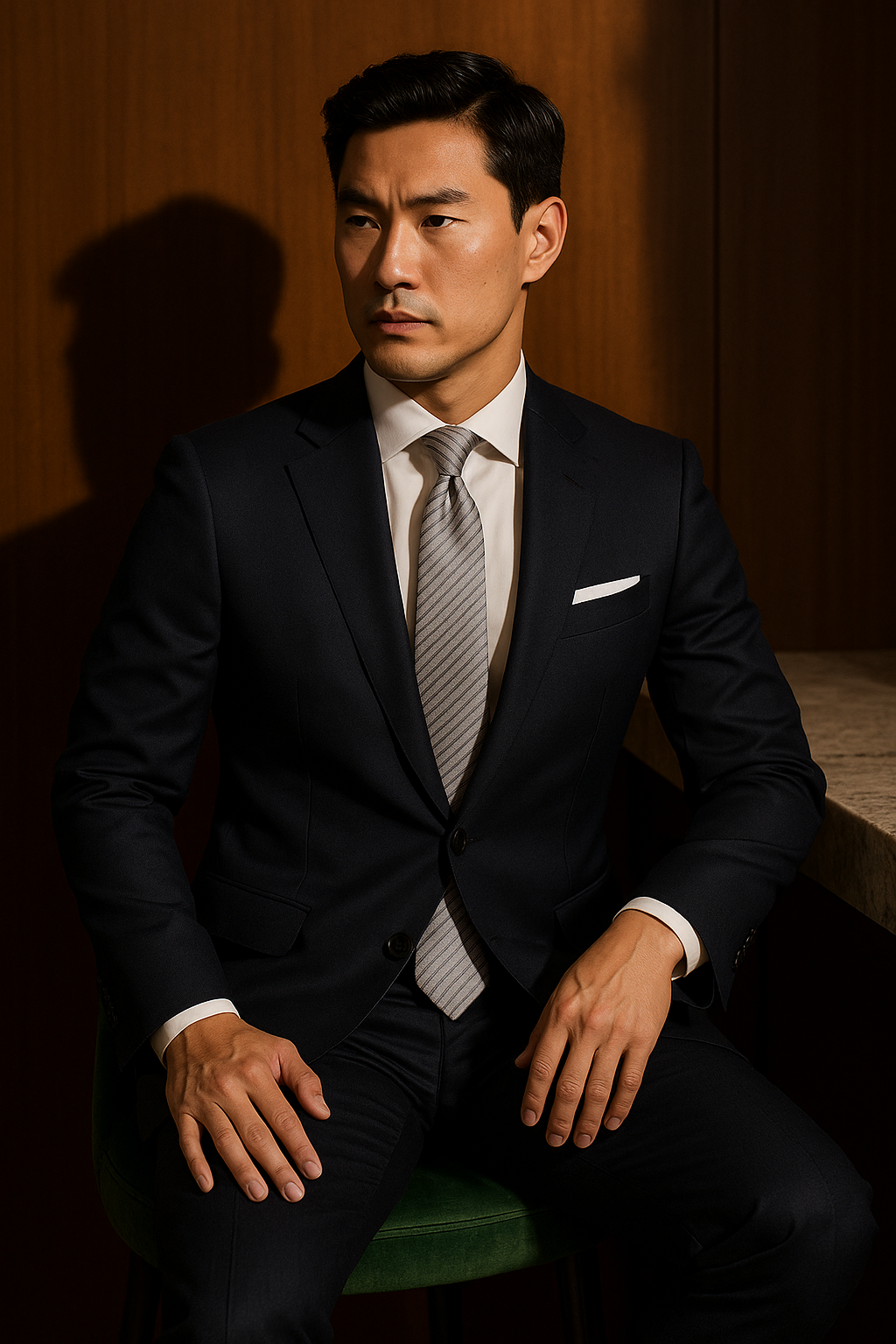 AI generated marketing image for Silver Thin Striped Tie