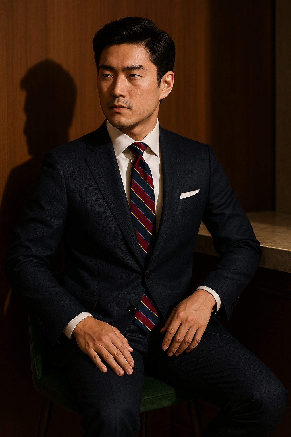 AI generated marketing image for Maroon and Navy Multi-Striped Tie