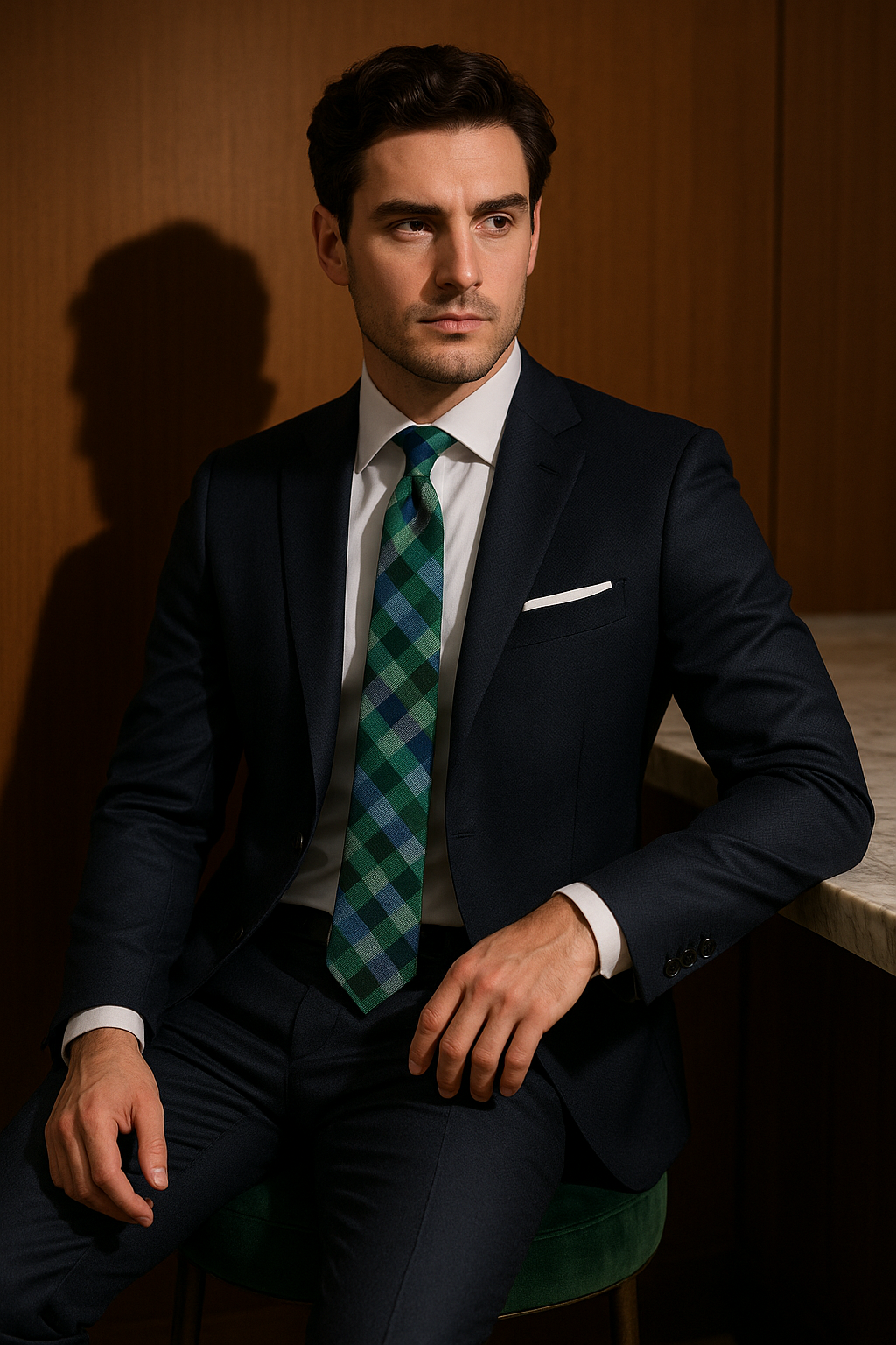 AI generated marketing image for Green Blue Plaid Tie