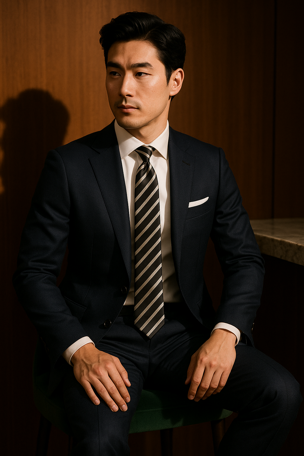 AI generated marketing image for Black Gray Multi-Striped Tie