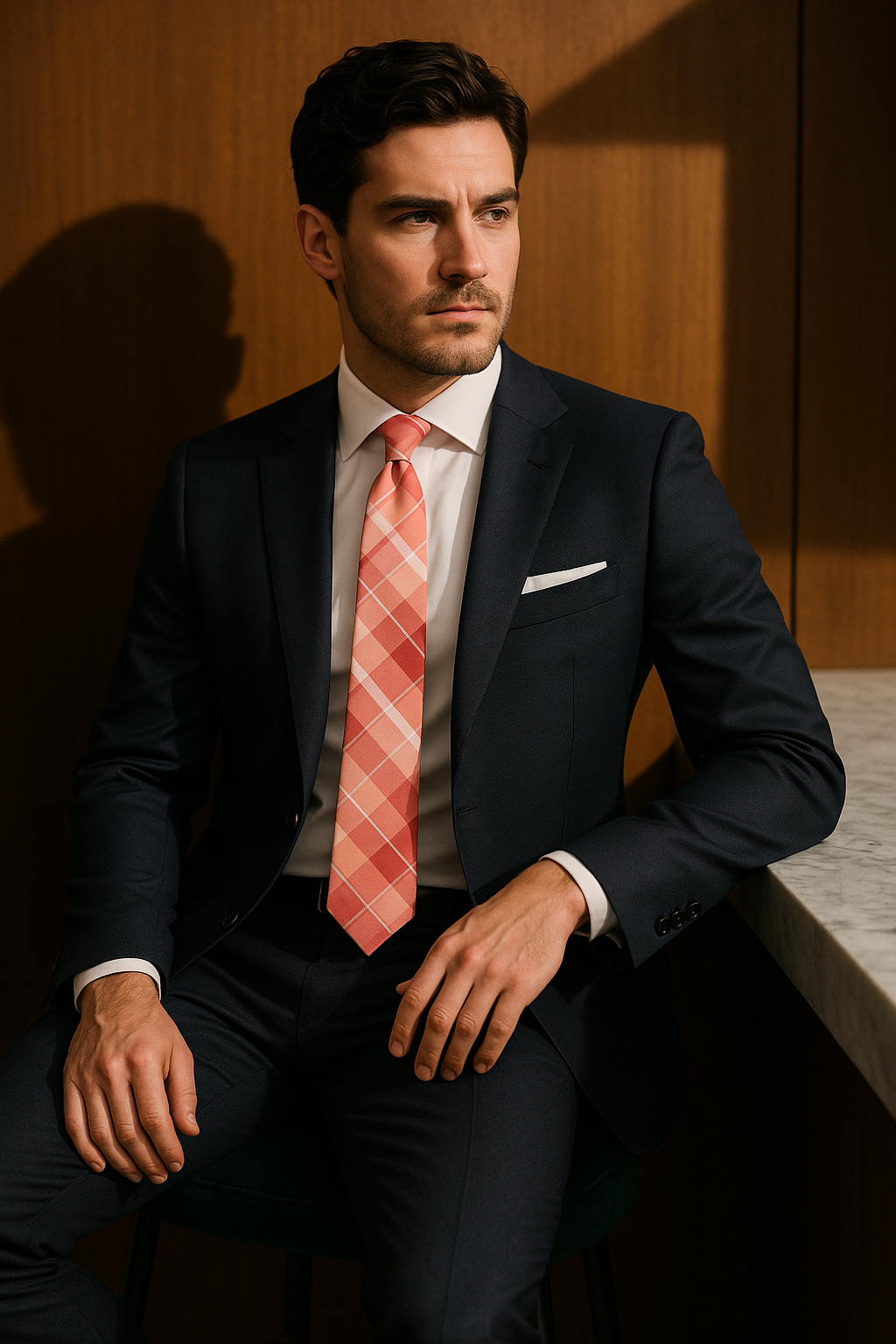 AI generated marketing image for Peach Plaid Skinny Tie