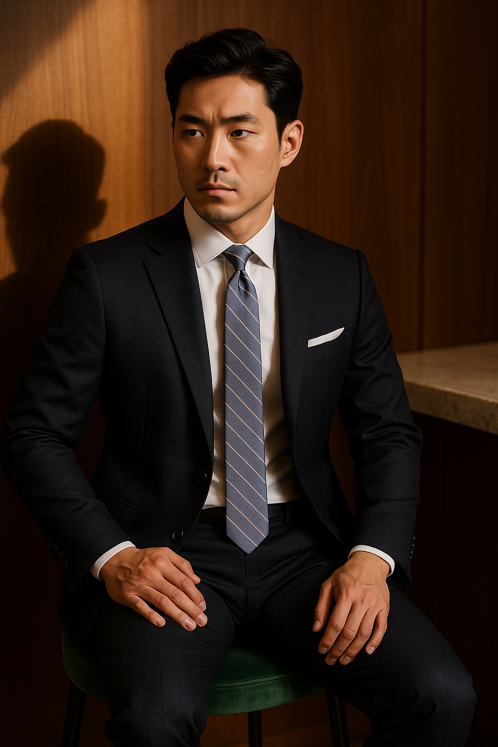 AI generated marketing image for Blue Gray Striped Skinny Tie