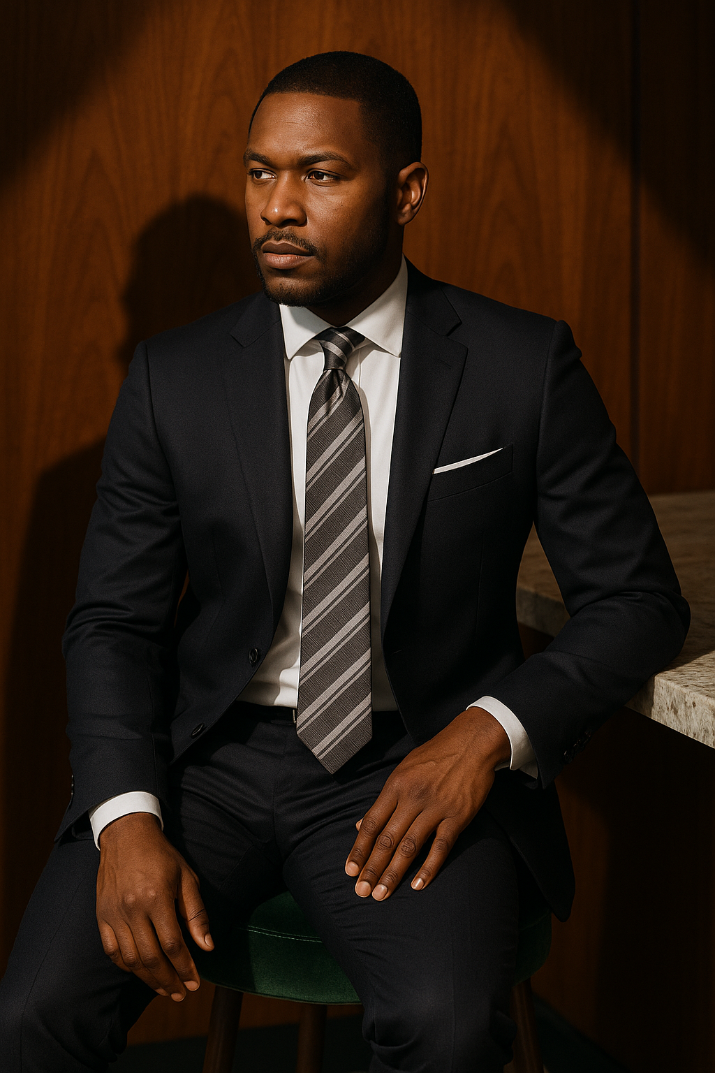 AI generated marketing image for Gray Gray White Striped Skinny Tie