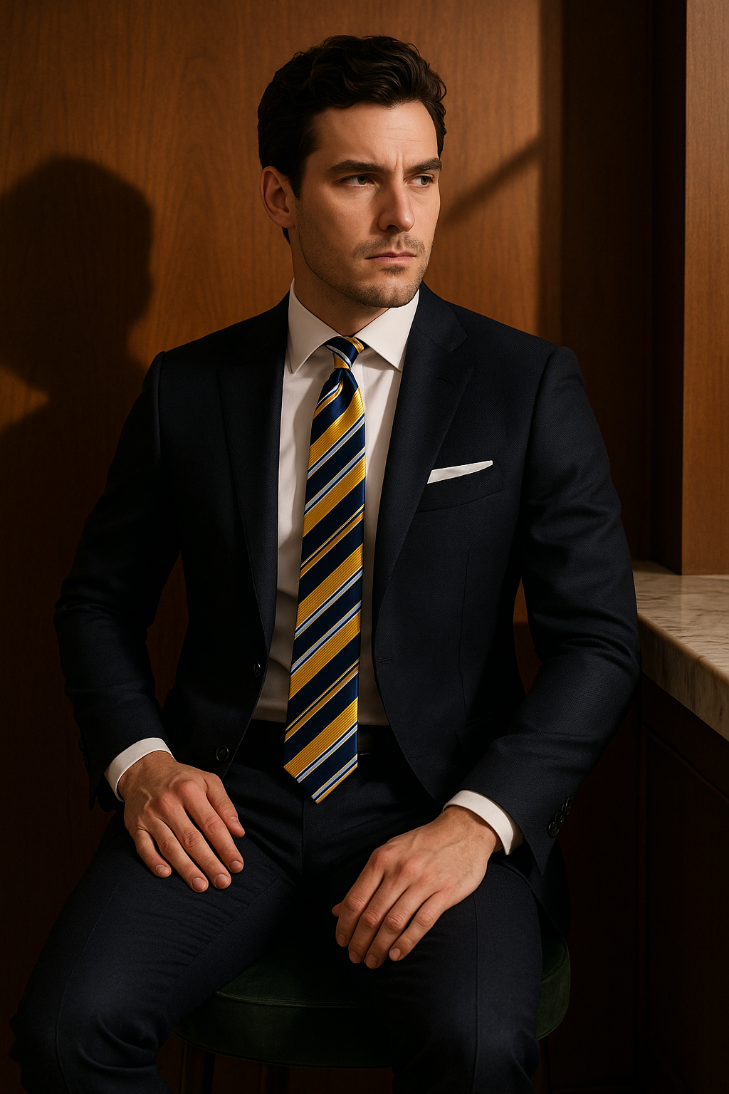 AI generated marketing image for Blue Yellow Striped Tie