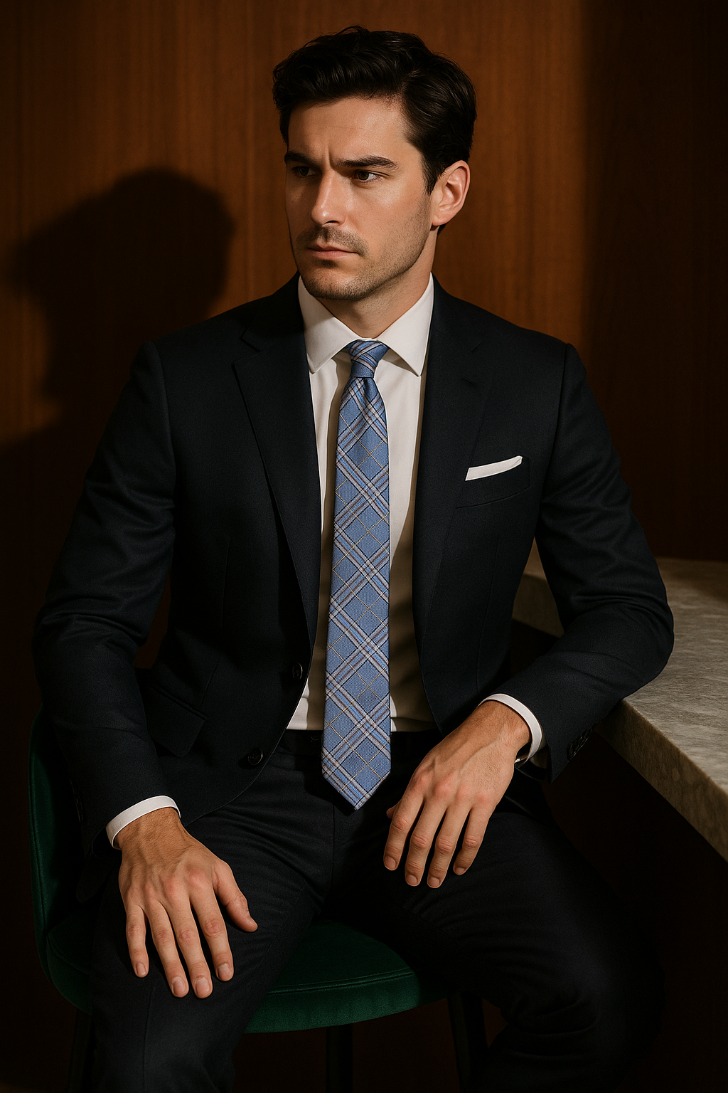 AI generated marketing image for Light Blue-Brown Plaid Skinny Tie