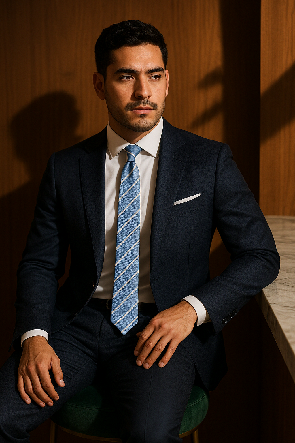 AI generated marketing image for Light Blue with Silver Stripes Skinny Traditional Tie