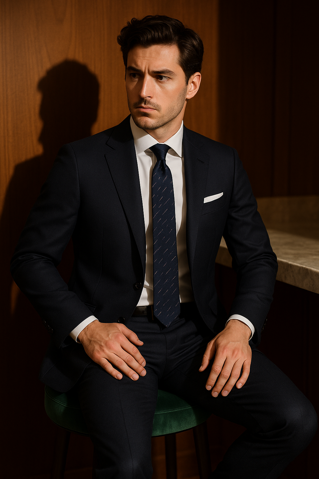 AI generated marketing image for Etched Navy Traditional Tie