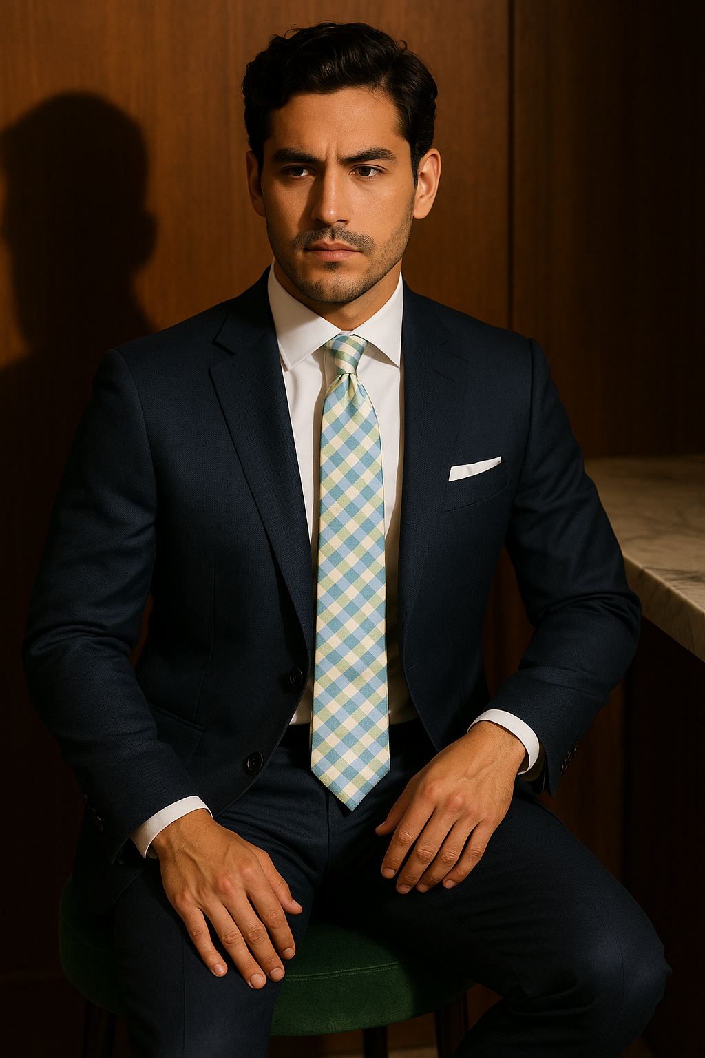 AI generated marketing image for Light Blue and Green Striped Traditional Tie