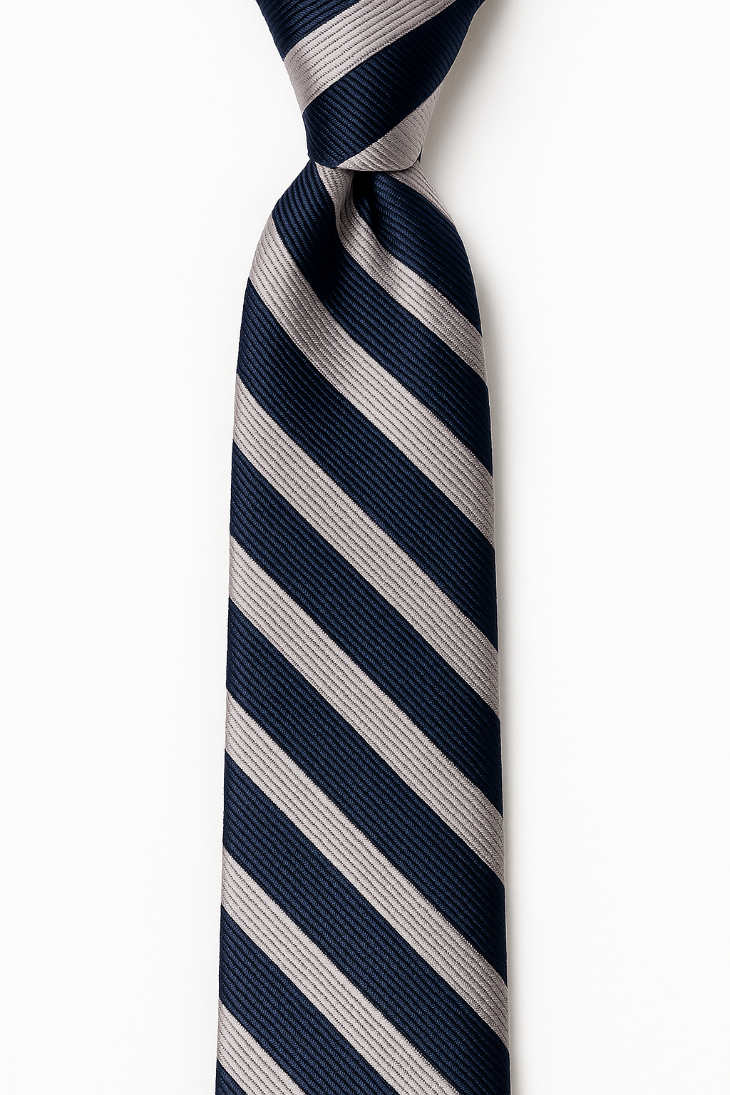 AI generated marketing image for Navy Blue Silver Stripe Skinny Tie