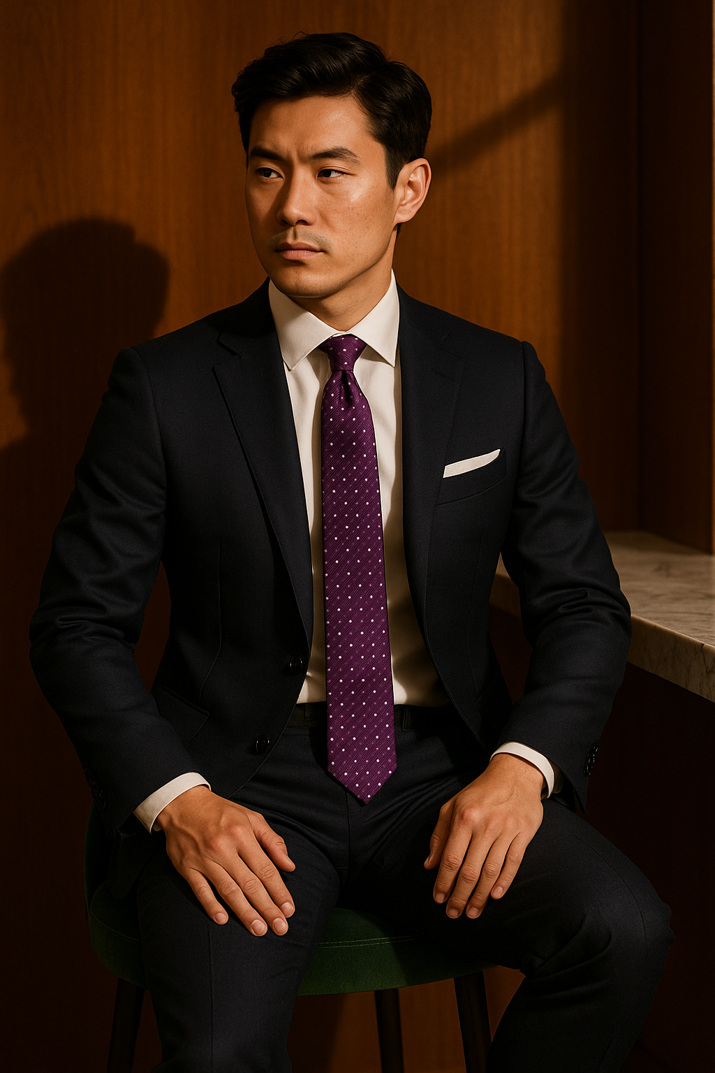 AI generated marketing image for Purple White Dots and Stripes Skinny Tie