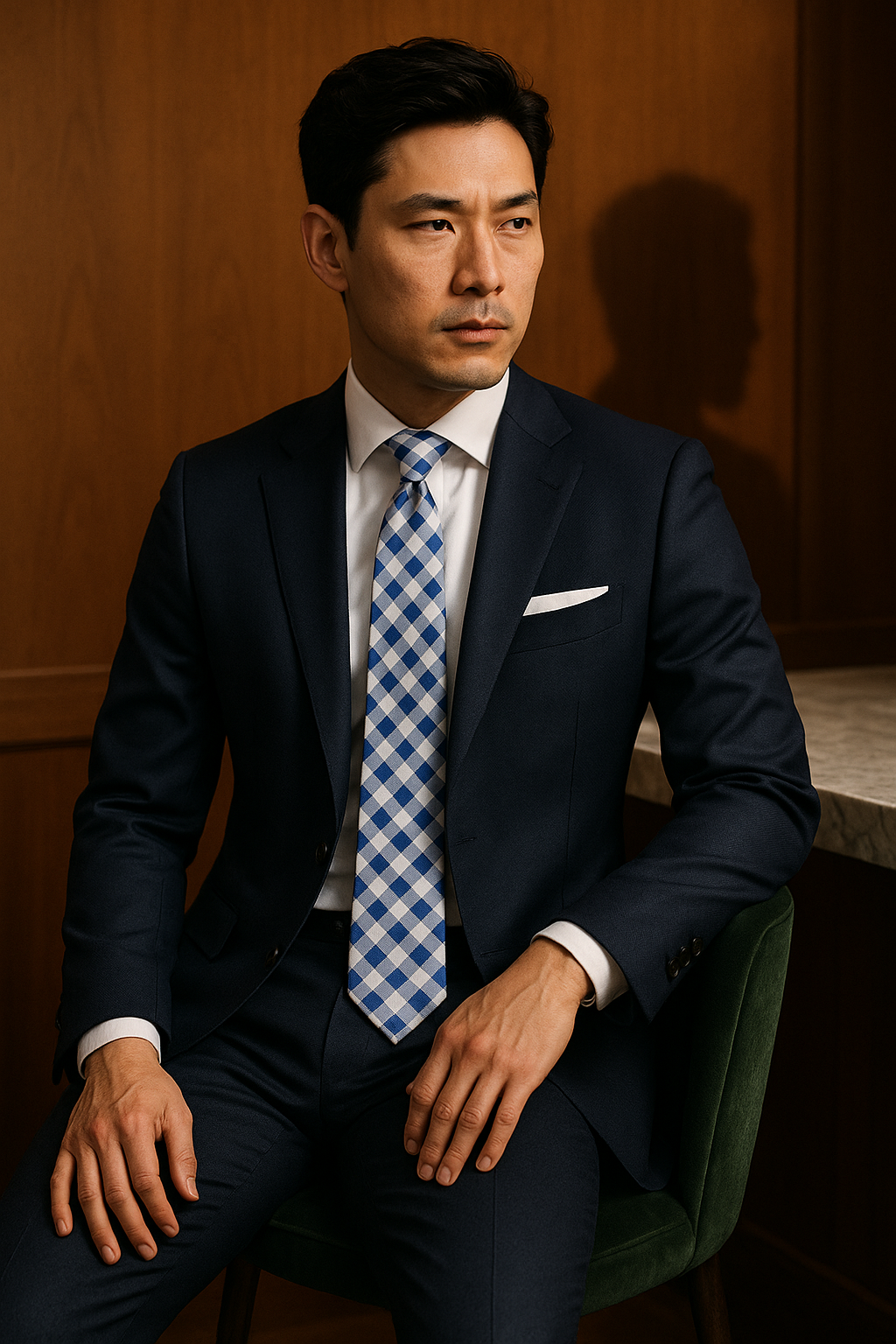 AI generated marketing image for Blue and White Picnic Patterned Traditional Tie