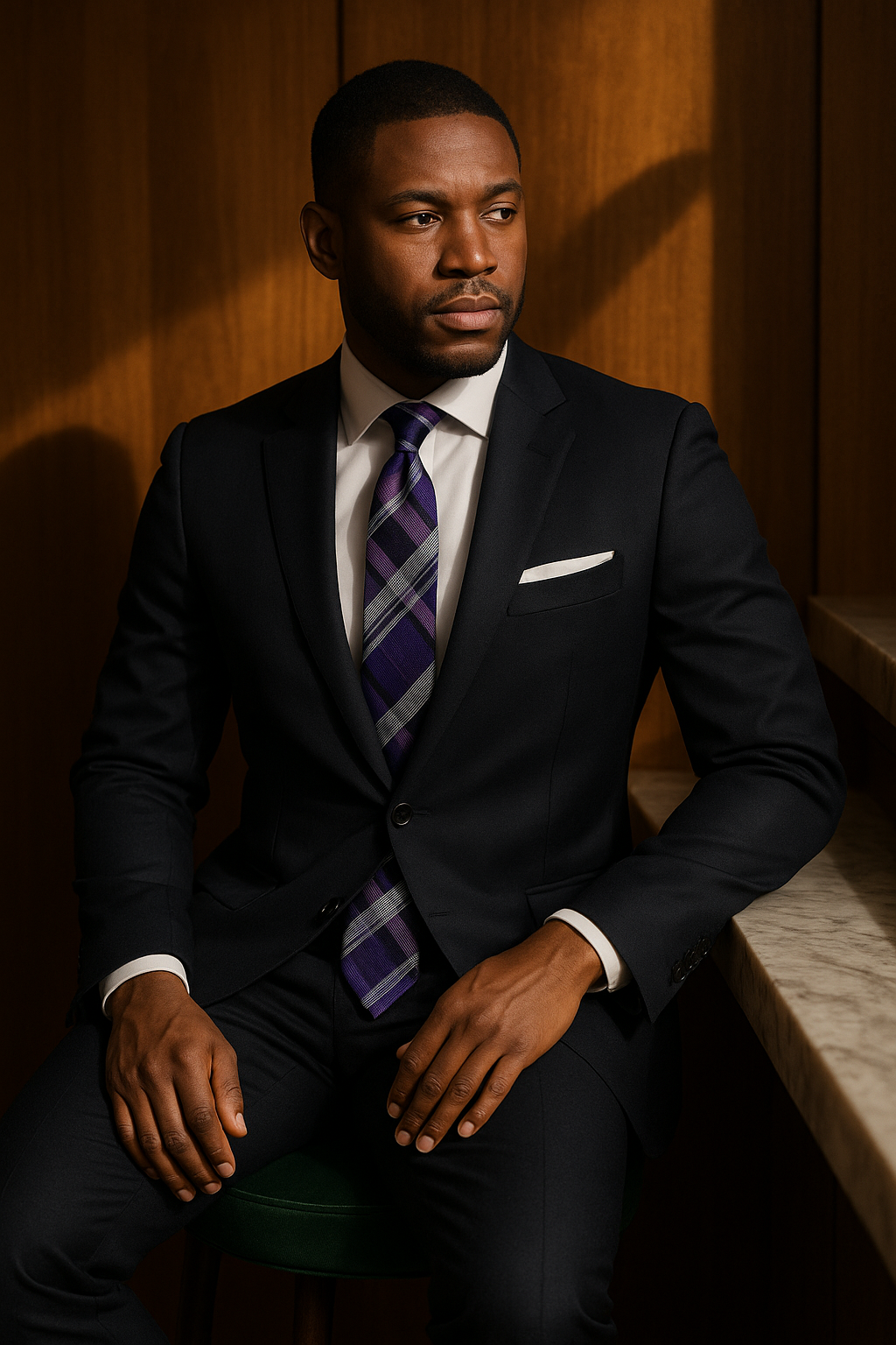 AI generated marketing image for Indigo Plaid Traditional Tie