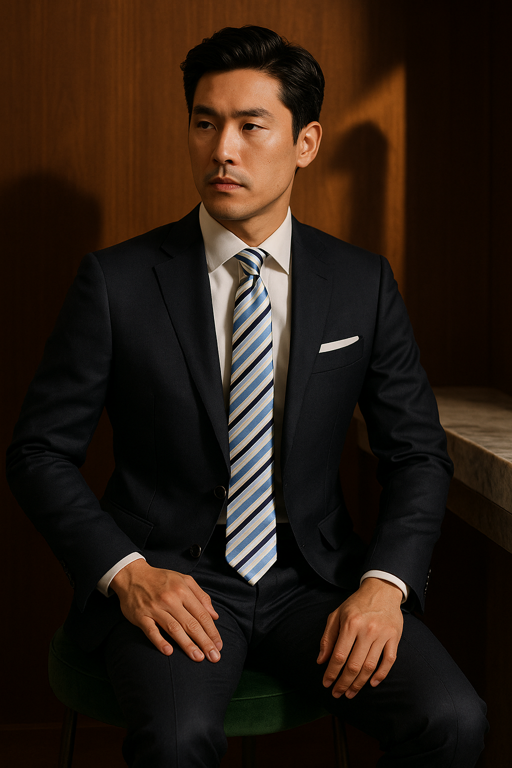 AI generated marketing image for Classic Blue Striped Tie