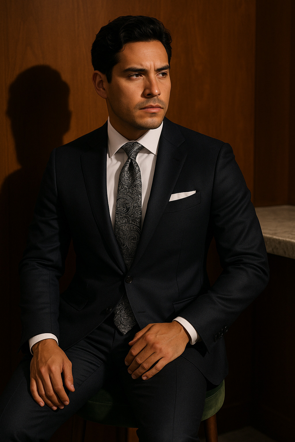 AI generated marketing image for Black and Silver Paisley Tie