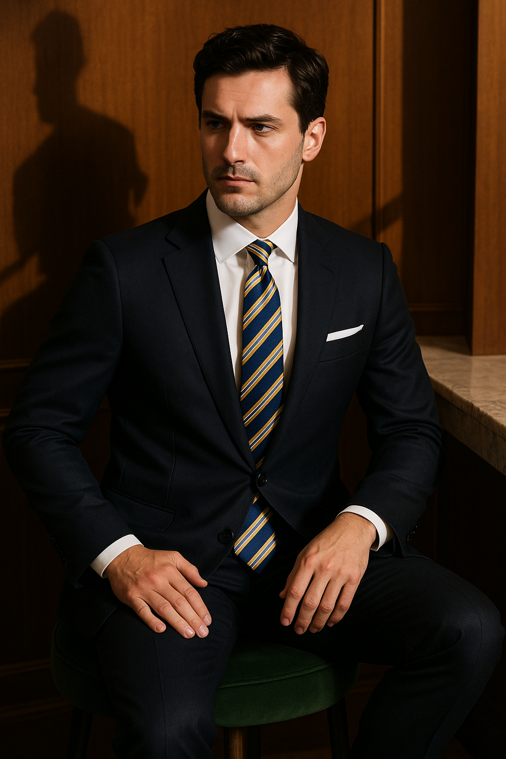 AI generated marketing image for Blue Yellow Striped Traditional Tie