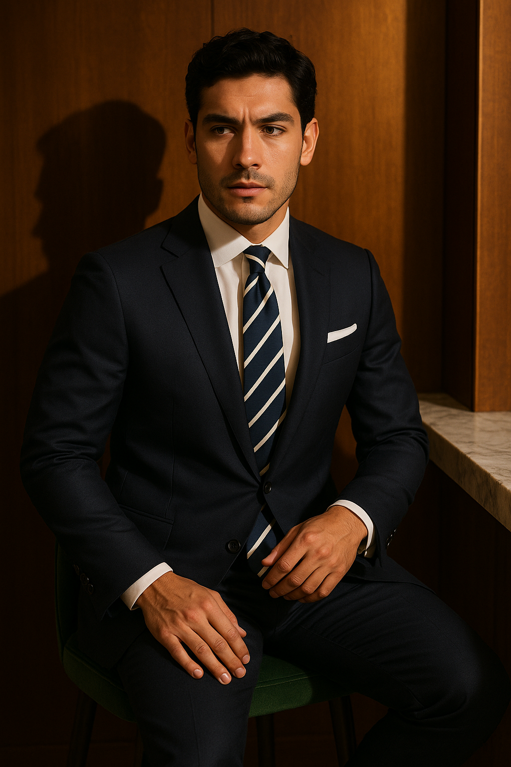 AI generated marketing image for Navy White Striped Traditional Tie