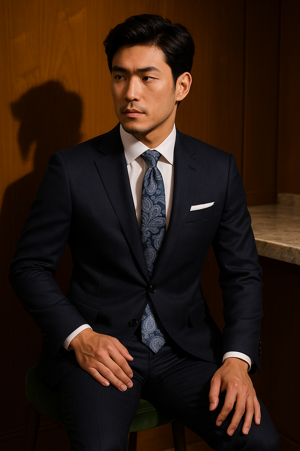 AI generated marketing image for Blue Silver Paisley Tie