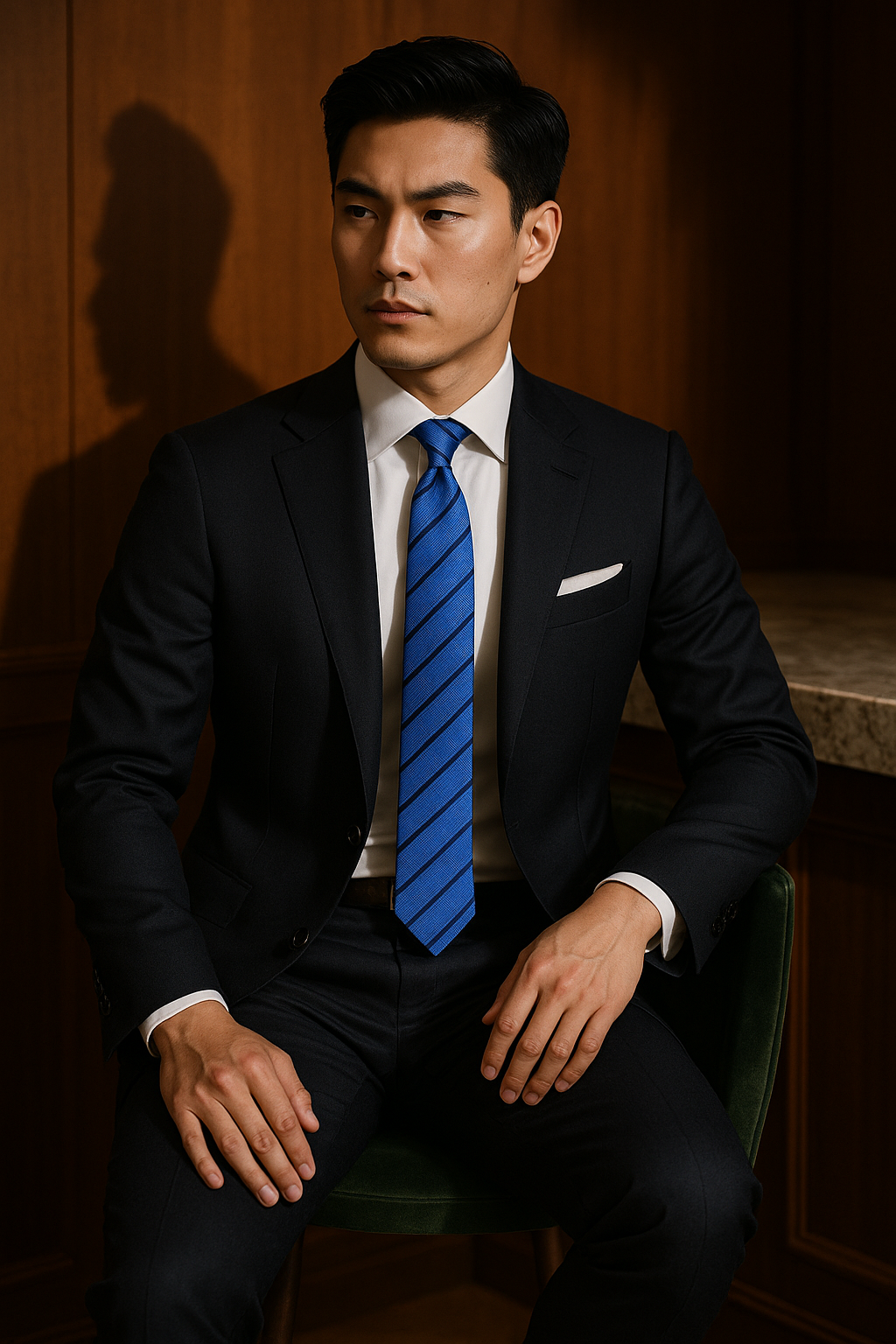 AI generated marketing image for Steel Blue with Navy Stripe Skinny Tie