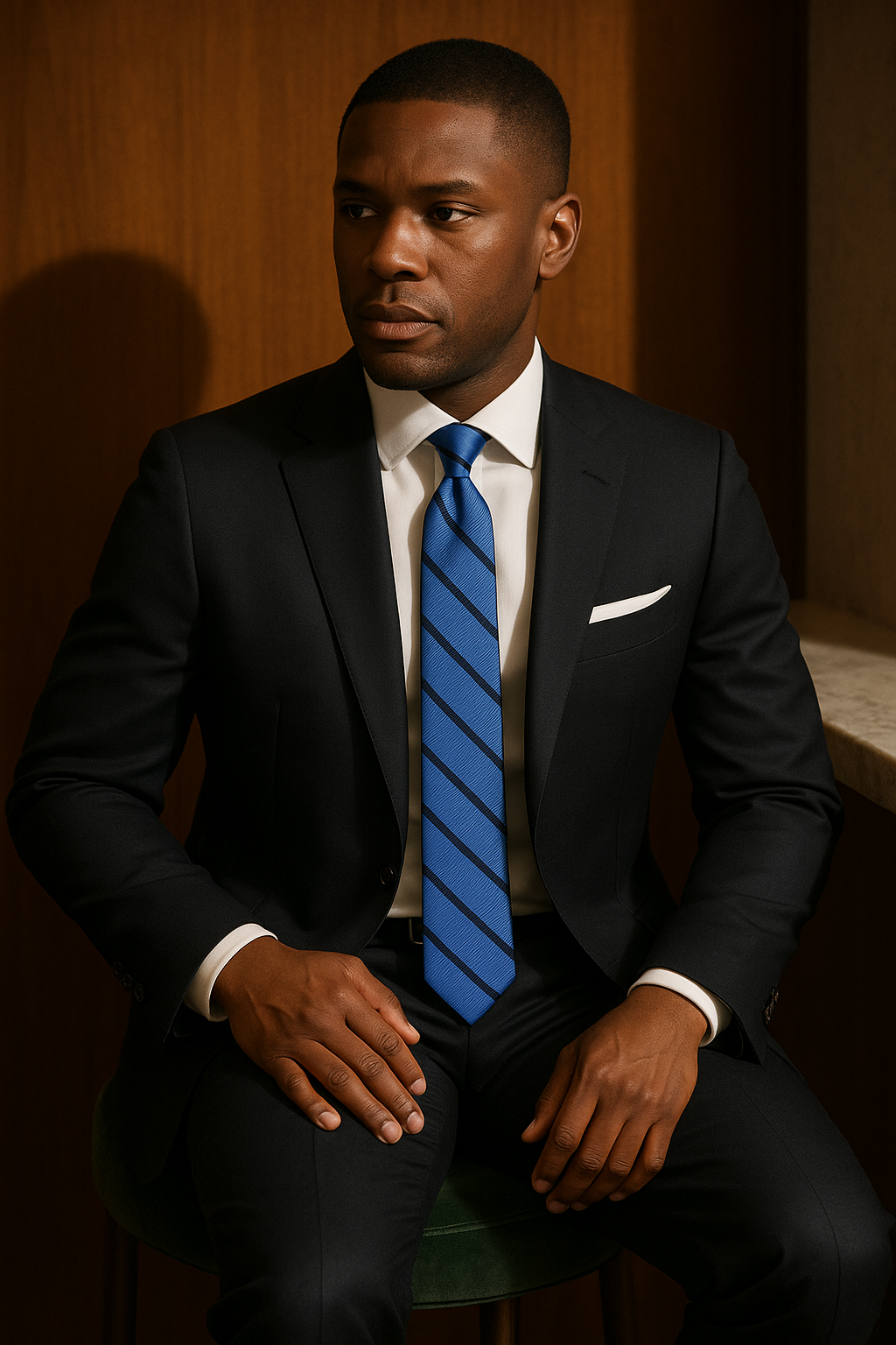 AI generated marketing image for Steel Blue with Navy Stripe Traditional Tie