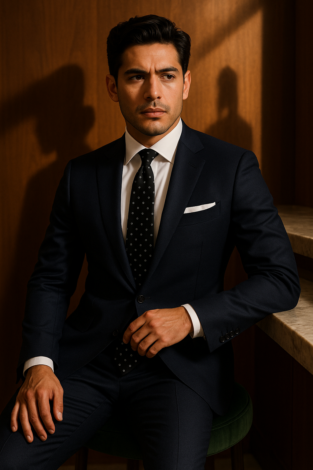 AI generated marketing image for Black with Silver Circles Traditional Tie