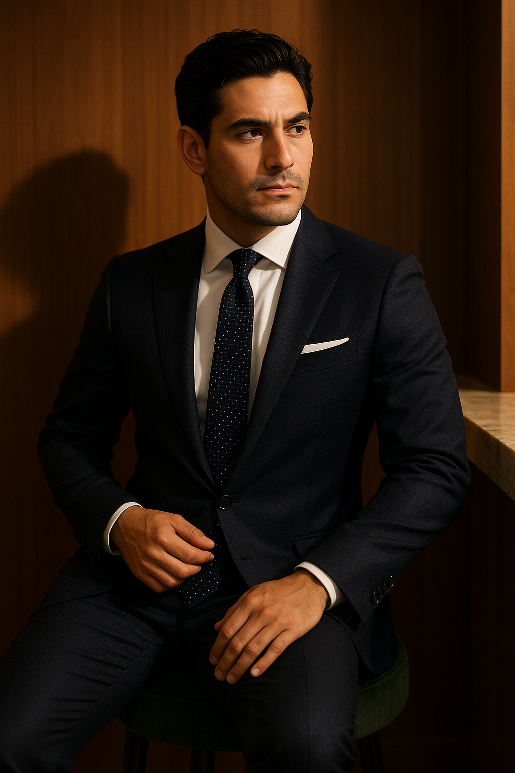 AI generated marketing image for Seein' Spots Navy Traditional Tie