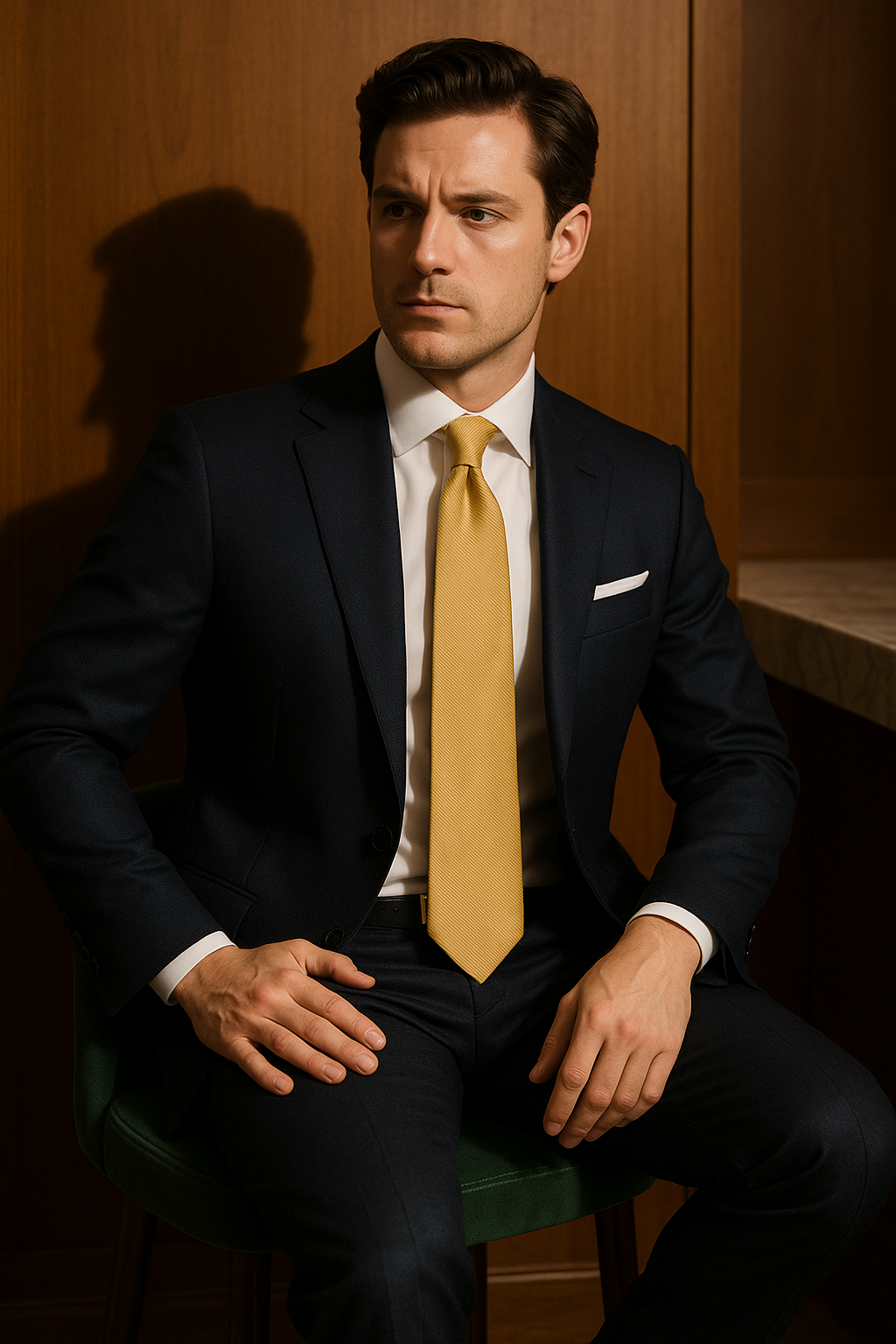 AI generated marketing image for Classic Gold Striped Traditional Tie