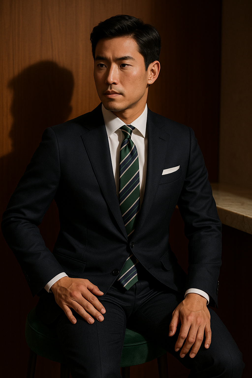 AI generated marketing image for Dark Green with Navy Silver Traditional Tie