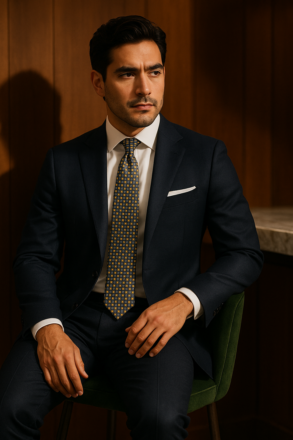 AI generated marketing image for Light Blue and Yellow Geometric Traditional Tie