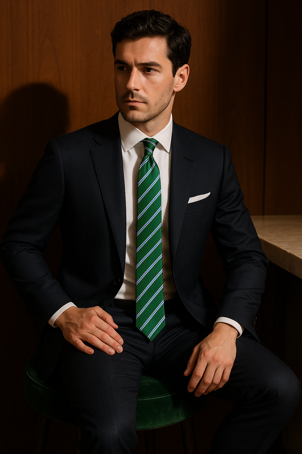 AI generated marketing image for Green with Blue White Stripes Tie