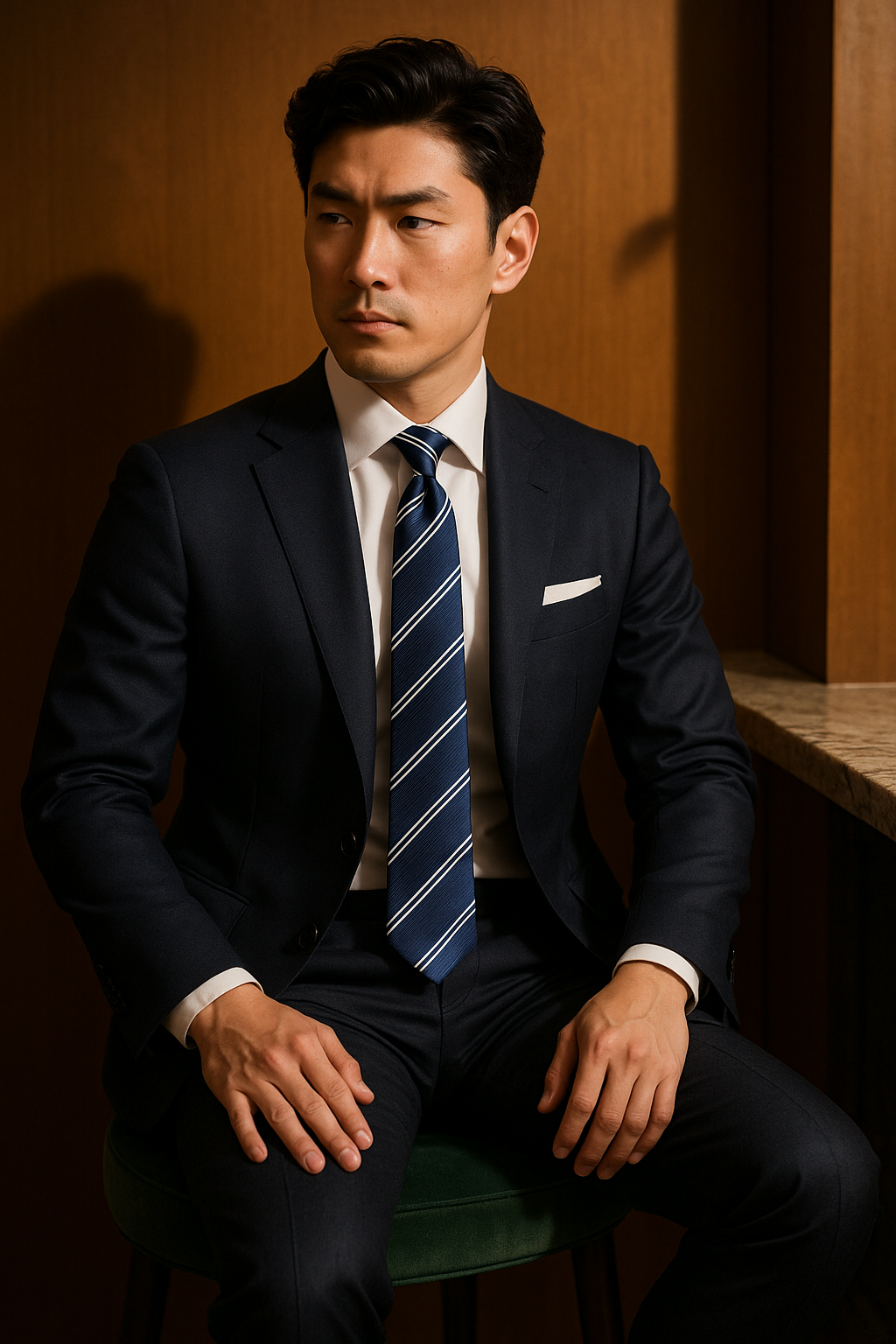 AI generated marketing image for Blue Three Silver Striped Traditional Tie