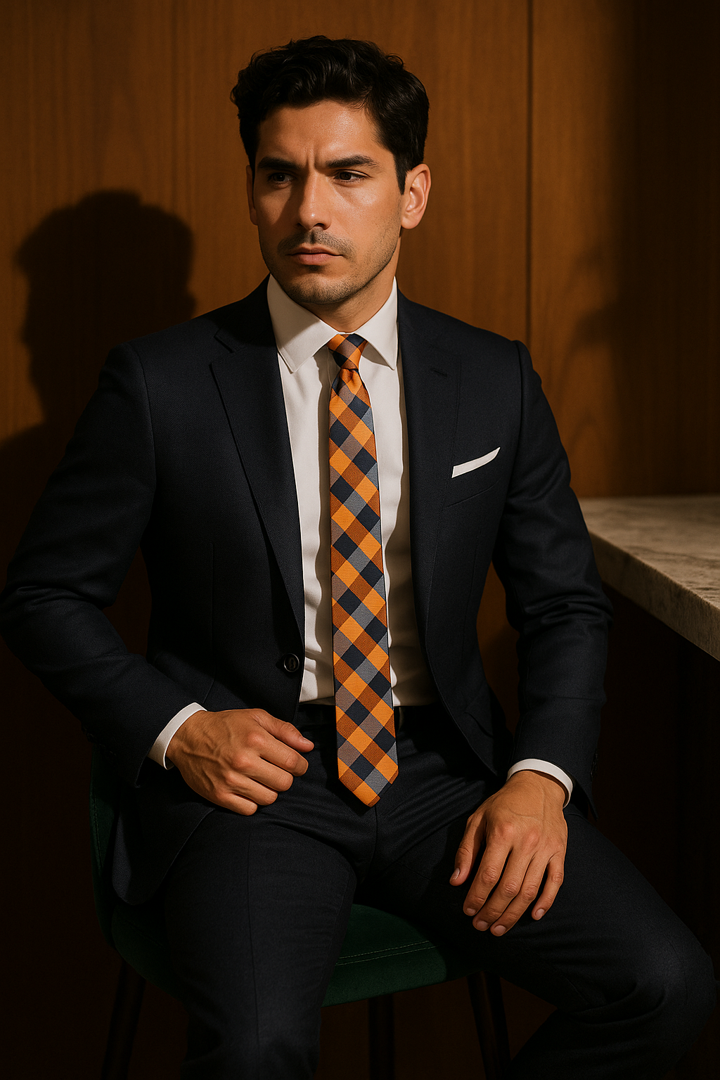 AI generated marketing image for Orange Blue Plaid Skinny Tie