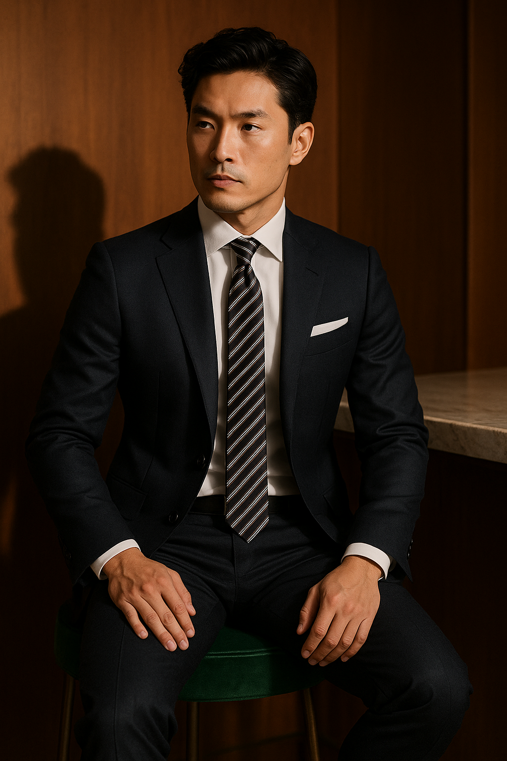 AI generated marketing image for Black Silver Stripes Skinny Traditional Tie