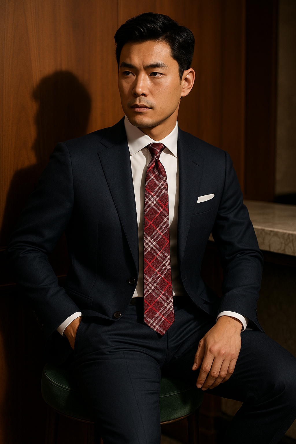 AI generated marketing image for Ruby Red Plaid Tie