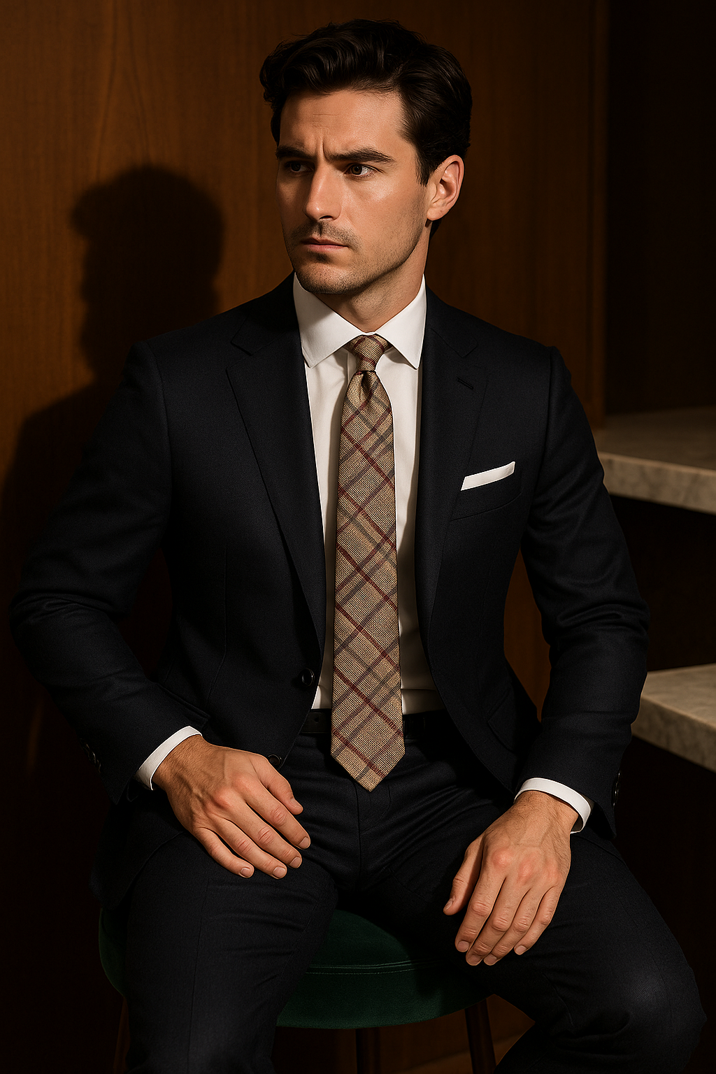 AI generated marketing image for Light Tan Maroon Plaid Tie