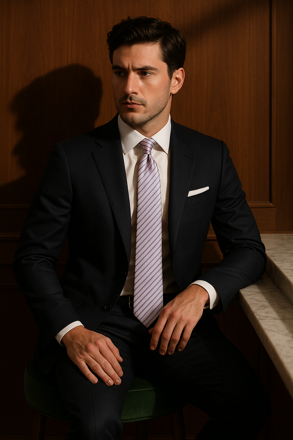 AI generated marketing image for Purple Pearl Multi-Striped Tie