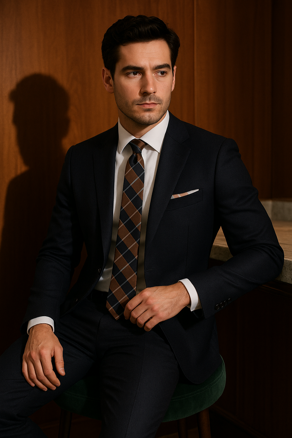 AI generated marketing image for Brown Navy Plaid Skinny Tie