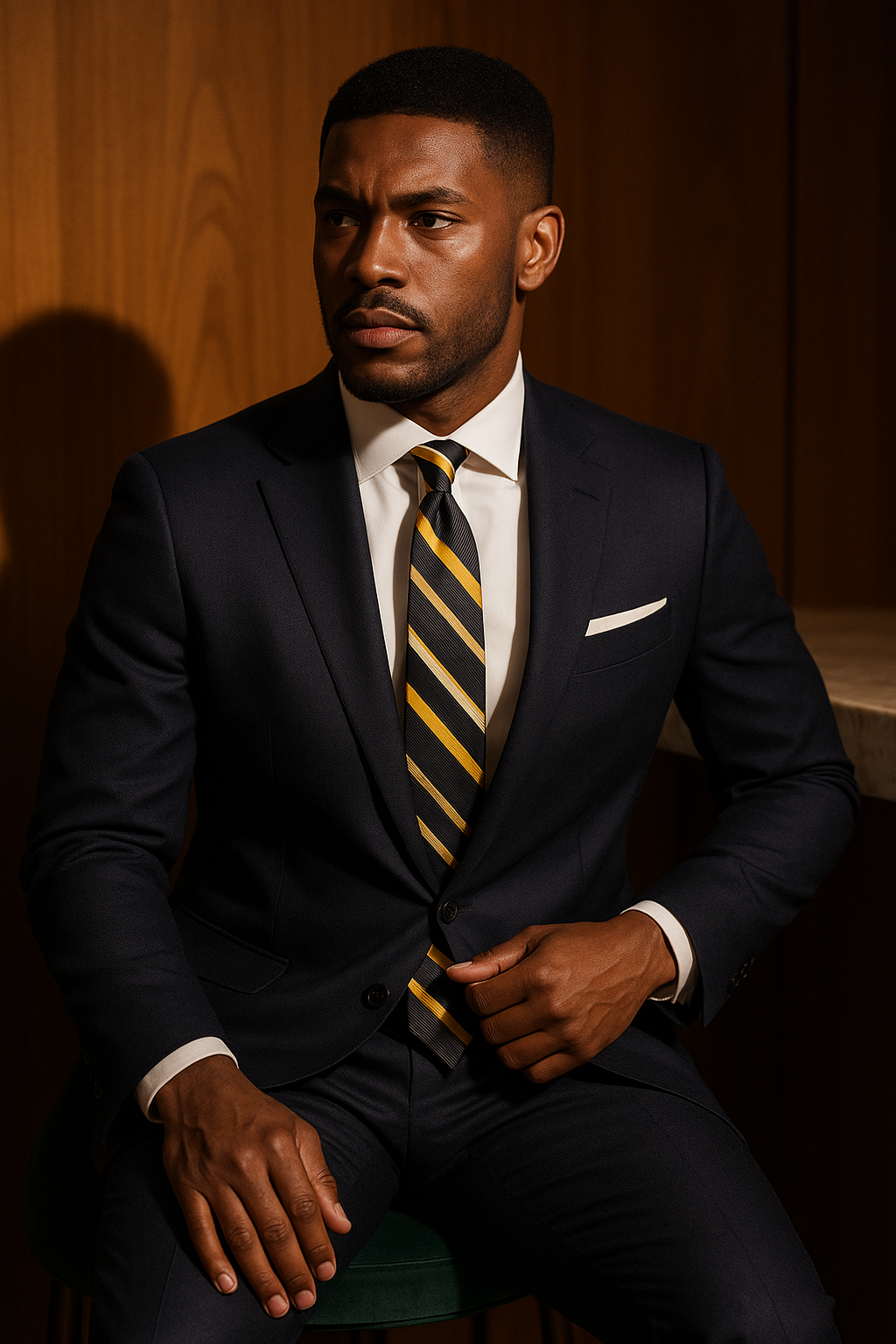 AI generated marketing image for Yellow Multi-Striped Skinny Tie