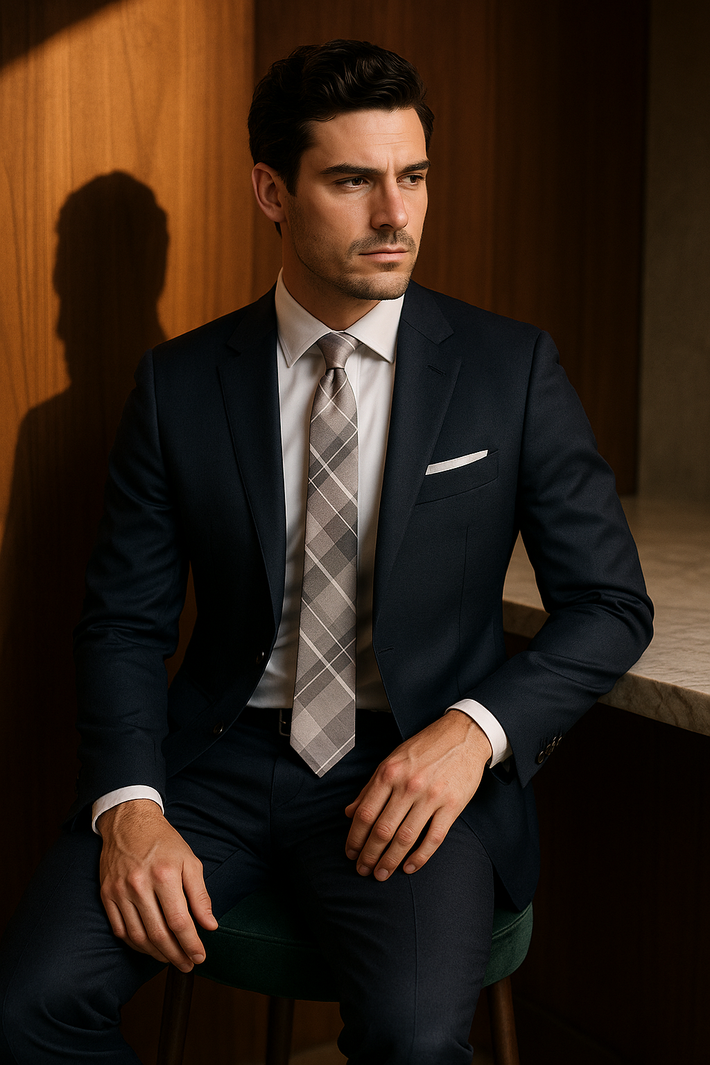 AI generated marketing image for Light Silver Plaid Skinny Tie