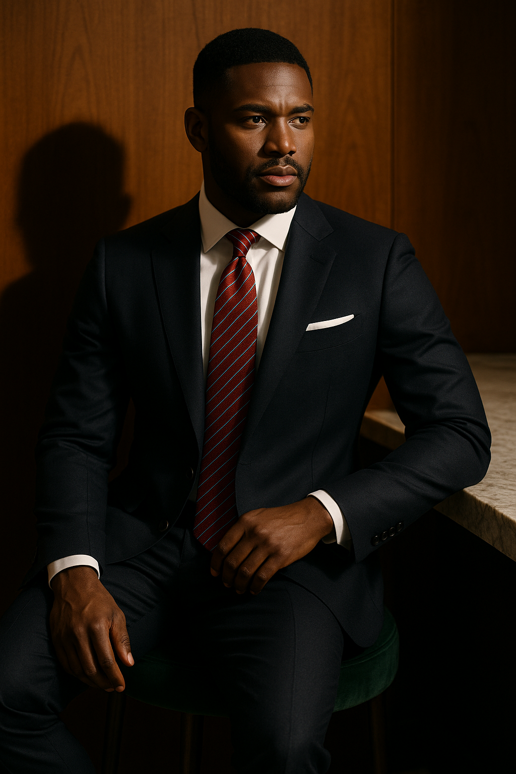 AI generated marketing image for Red with Thin Blue White Stripes Traditional Tie