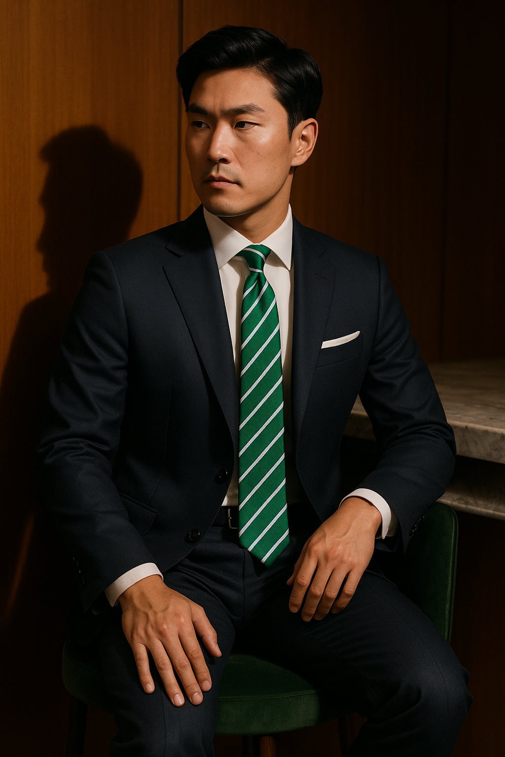 AI generated marketing image for Green with Blue White Stripes Traditional Tie