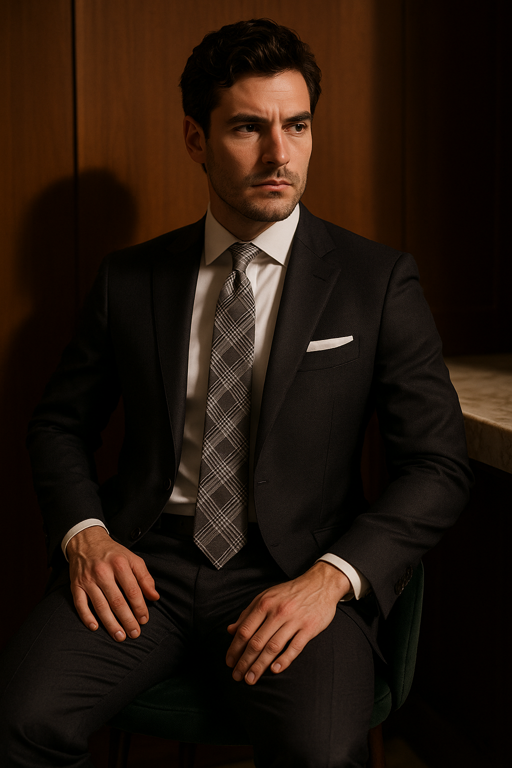 AI generated marketing image for Gray Plaid with Tan Tie