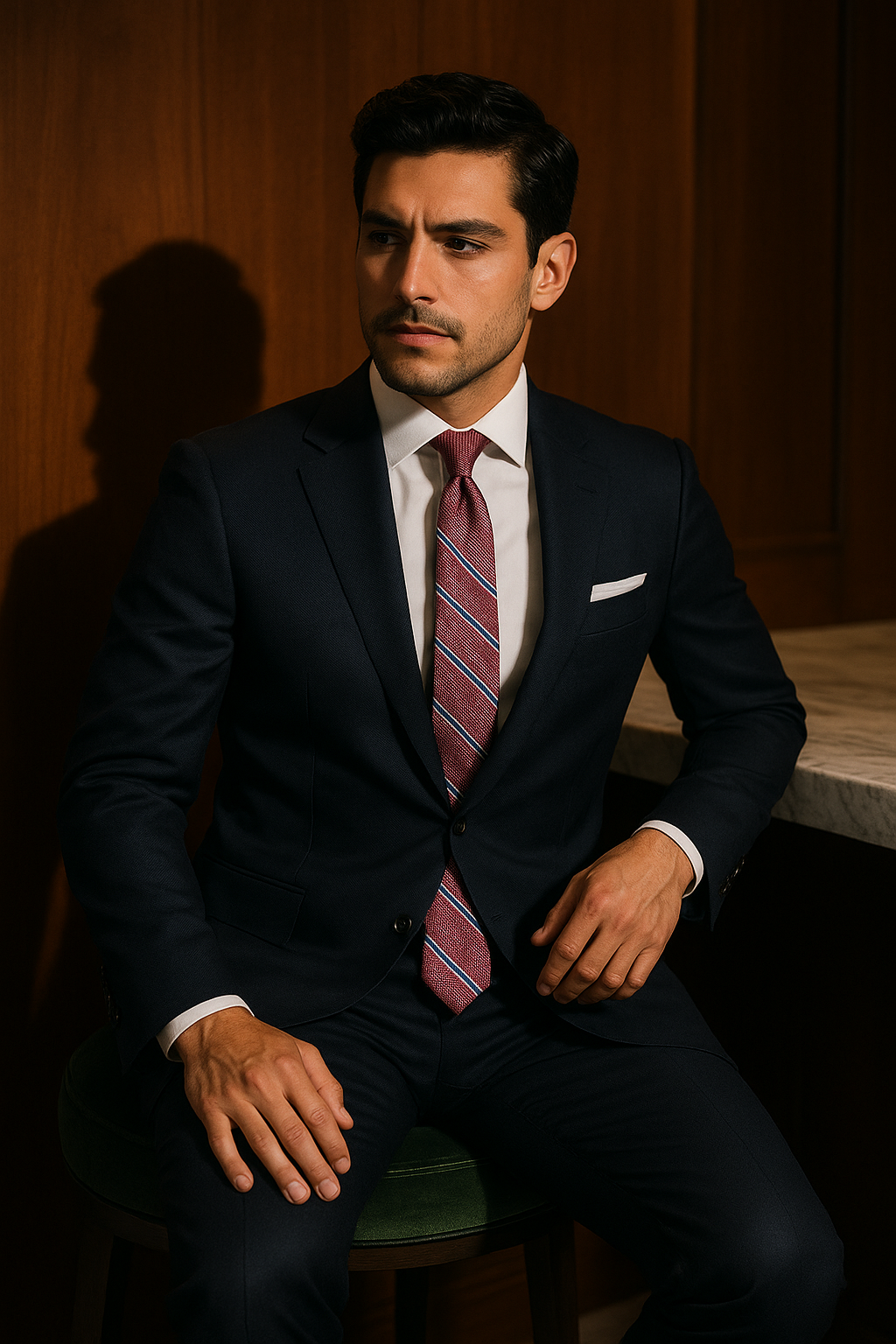 AI generated marketing image for Burgundy with Blue Striped Skinny Tie
